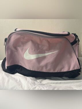 Nike Pink and Black Gym Duffel with White Swoosh